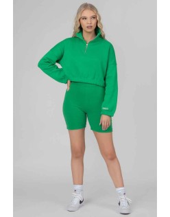 Oversized Half Zip Pullover Gathered Hem Sweat Green
