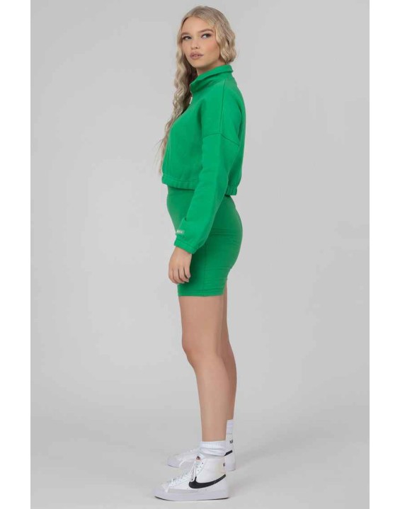 Oversized Half Zip Pullover Gathered Hem Sweat Green