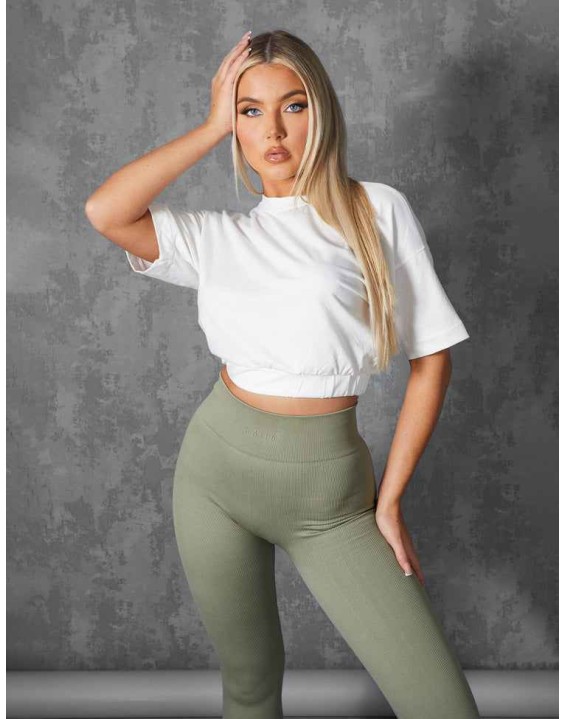 Elasticated Waist Cropped T-Shirt White