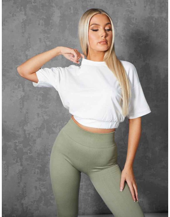 Elasticated Waist Cropped T-Shirt White