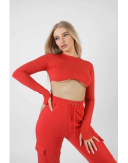 Long Sleeve Underbust Top Red