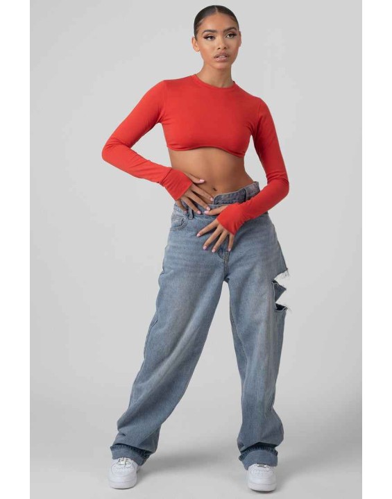 Long Sleeve Underbust Top Red
