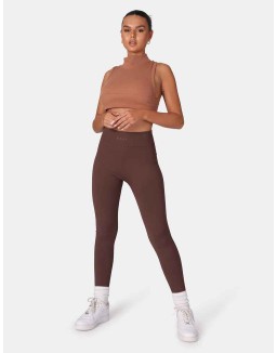 High Neck Racer Low Side Rib Crop Top Cinnamon