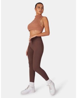 High Neck Racer Low Side Rib Crop Top Cinnamon