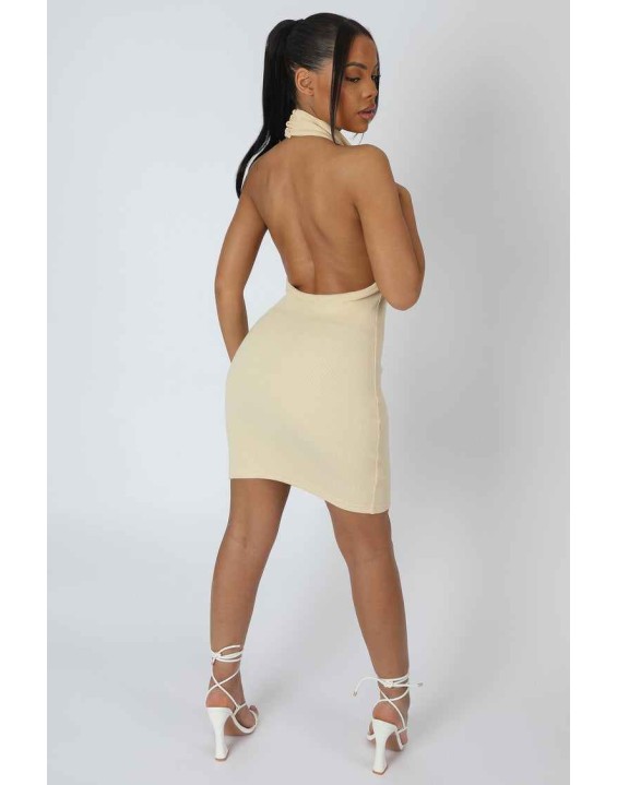 High Neck Backless Dress Butter