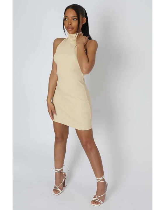 High Neck Backless Dress Butter