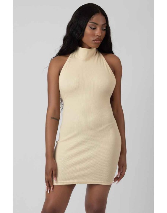 High Neck Backless Dress Butter