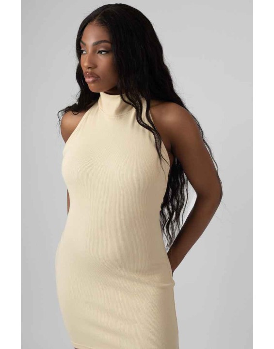 High Neck Backless Dress Butter