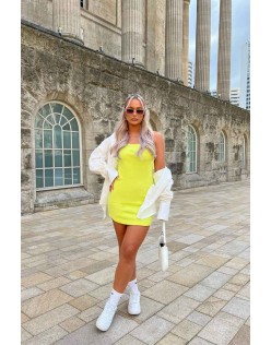 Strappy Mini Curved Hem Dress Lime