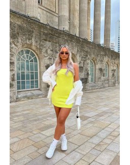 Strappy Mini Curved Hem Dress Lime