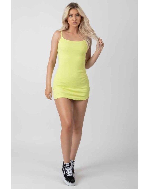 Strappy Mini Curved Hem Dress Lime