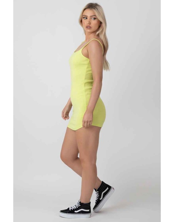 Strappy Mini Curved Hem Dress Lime