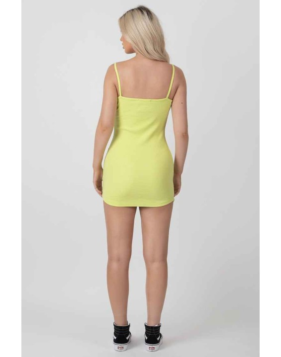 Strappy Mini Curved Hem Dress Lime