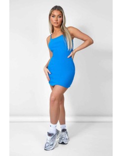 Strappy Mini Curved Hem Dress Blue