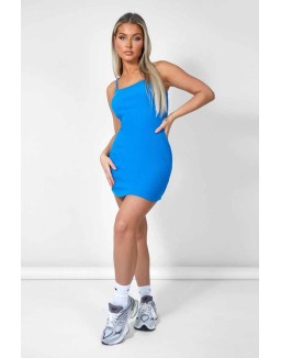 Strappy Mini Curved Hem Dress Blue