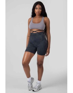 Tie Waist Cycling Shorts Acid Wash