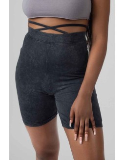 Tie Waist Cycling Shorts Acid Wash