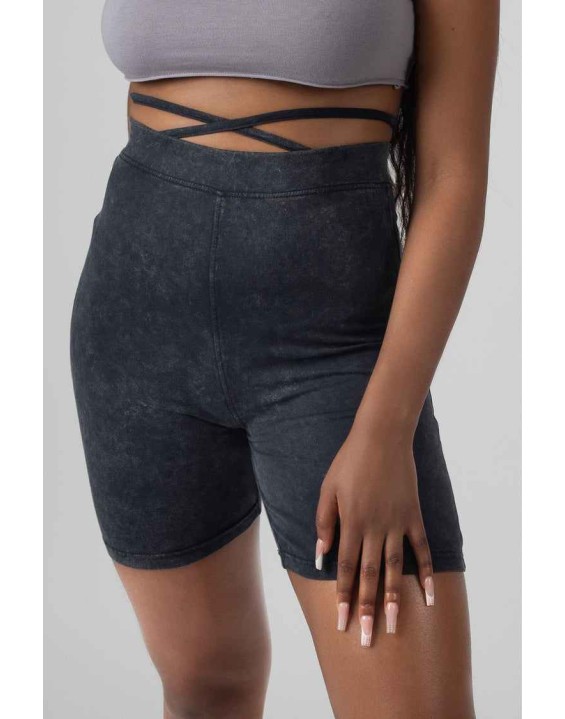 Tie Waist Cycling Shorts Acid Wash