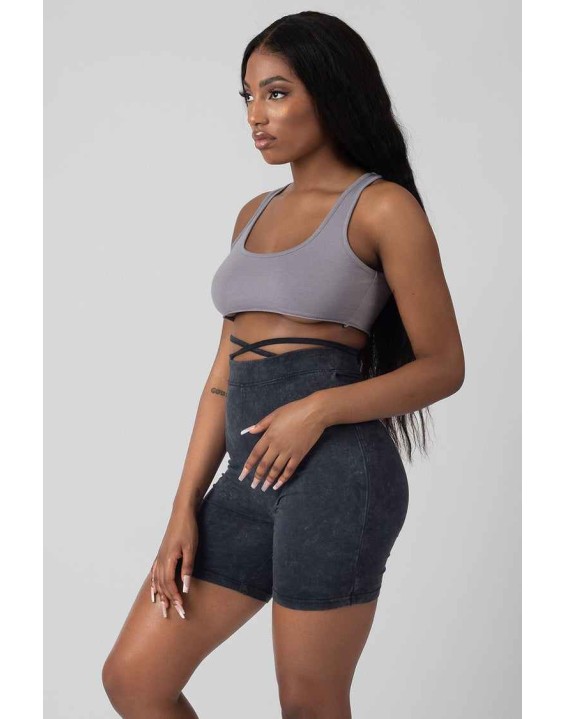 Tie Waist Cycling Shorts Acid Wash