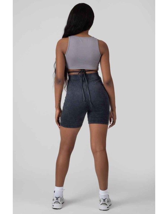 Tie Waist Cycling Shorts Acid Wash