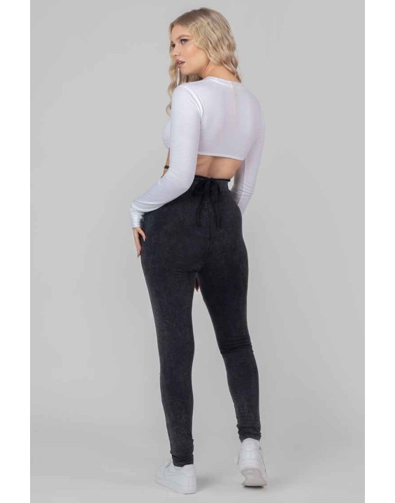 Tie Waist Leggings Acid Wash