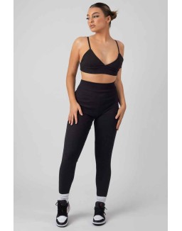 Thick Waistband Ribbed Leggings Black