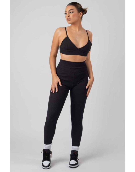 Thick Waistband Ribbed Leggings Black