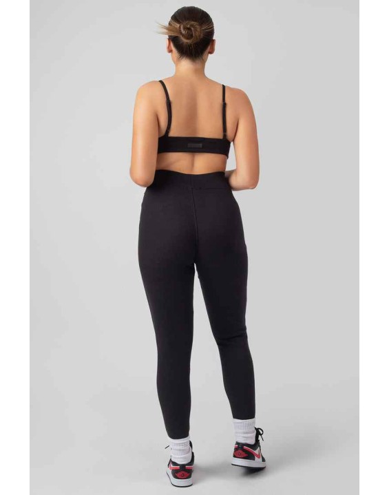 Thick Waistband Ribbed Leggings Black