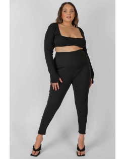 Curve Thick Waistband Ribbed Leggings Black