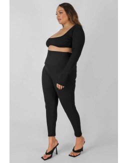 Curve Thick Waistband Ribbed Leggings Black