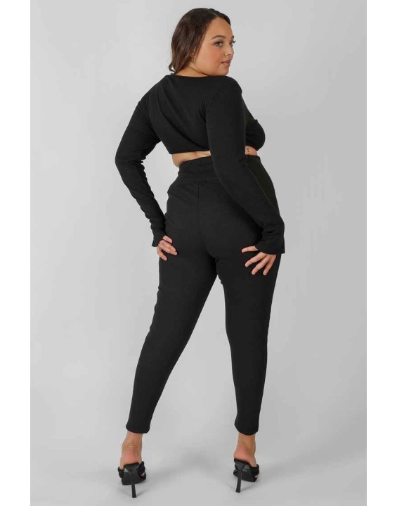 Curve Thick Waistband Ribbed Leggings Black