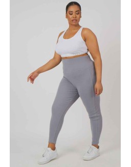 Curve Thick Waistband Ribbed Leggings Grey