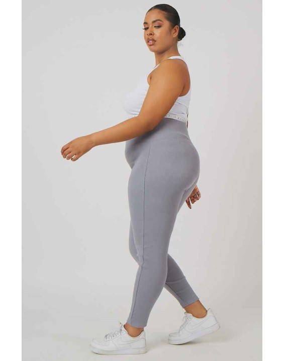 Curve Thick Waistband Ribbed Leggings Grey