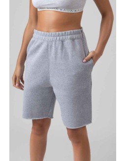 Longline Raw Hem Shorts Grey