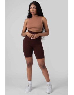 High Waisted Jersey Cycling Shorts Chocolate