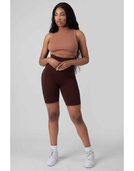 High Waisted Jersey Cycling Shorts Chocolate