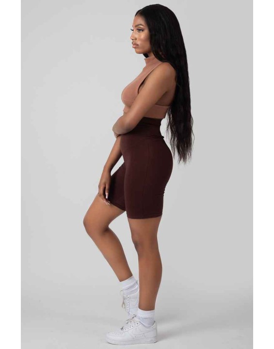 High Waisted Jersey Cycling Shorts Chocolate