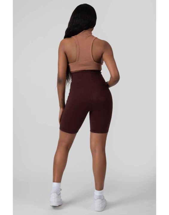 High Waisted Jersey Cycling Shorts Chocolate