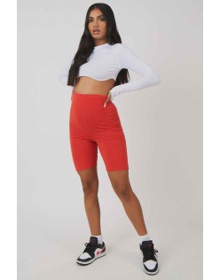 High Waisted Jersey Cycling Shorts Red