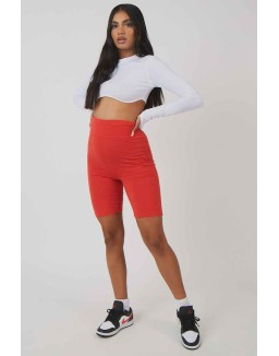 High Waisted Jersey Cycling Shorts Red