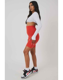High Waisted Jersey Cycling Shorts Red