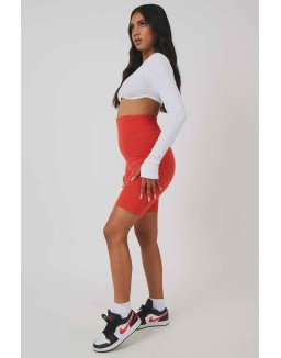 High Waisted Jersey Cycling Shorts Red