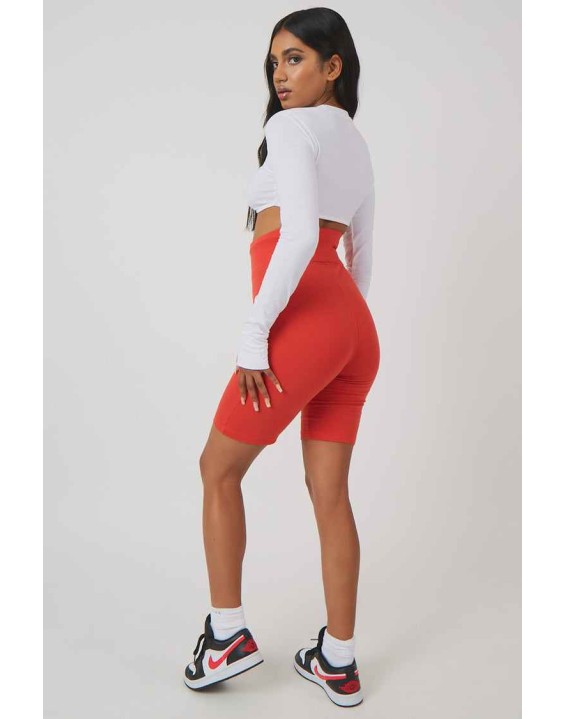 High Waisted Jersey Cycling Shorts Red