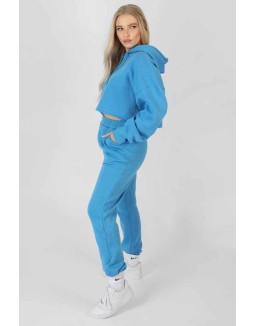 Oversized Cropped Sweat Hoodie Blue