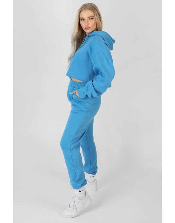 Oversized Cropped Sweat Hoodie Blue