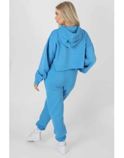 Oversized Cropped Sweat Hoodie Blue