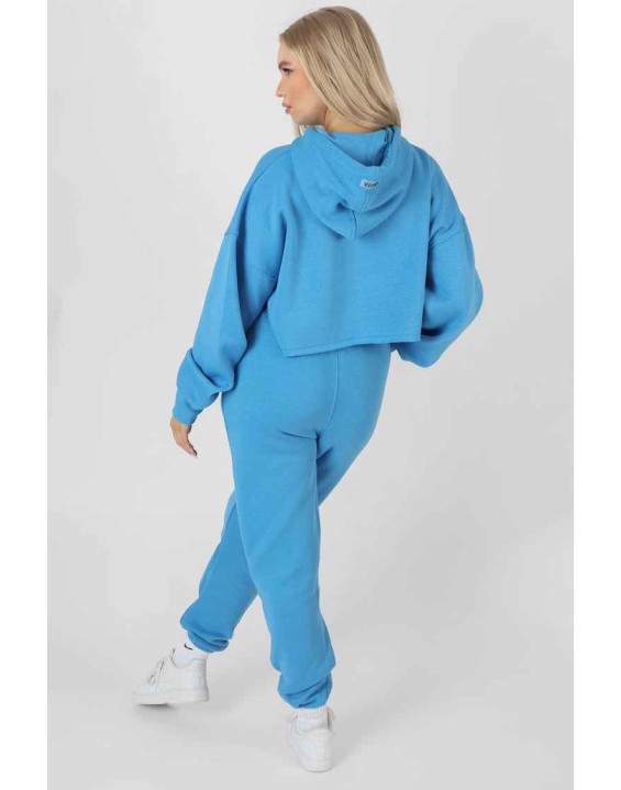 Oversized Cropped Sweat Hoodie Blue