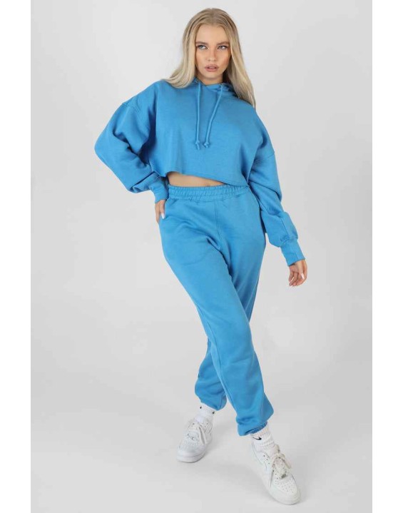 Oversized Cropped Sweat Hoodie Blue