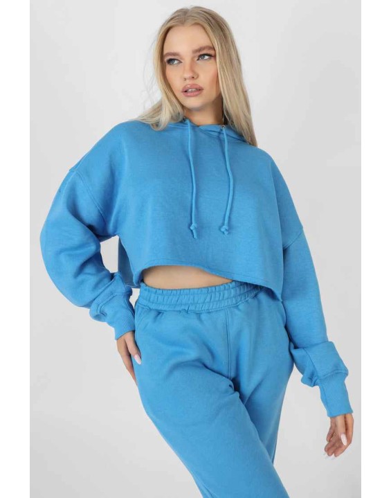 Oversized Cropped Sweat Hoodie Blue