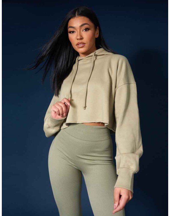 Oversized Cropped Light Khaki Sweat Hoodie